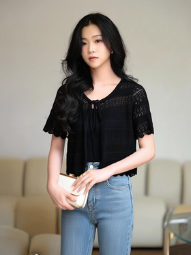 奢姿大码女装2025夏季减龄镂空V领时尚针织衫胖妹妹简约百搭上衣9652693806