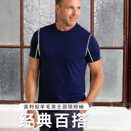 灰壳户外美丽奴羊毛男士圆领速干短袖美丽诺运动登山徒步男款T恤 商品图0