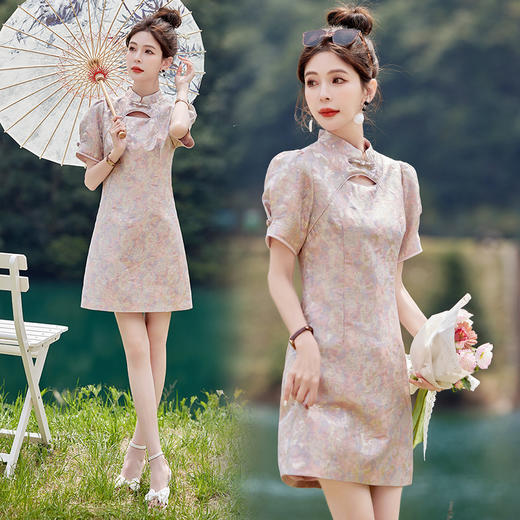 新中式改良旗袍裙2025夏季新款小个子盘扣风日常短袖连衣裙HMG2828 商品图1