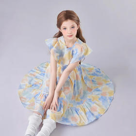 笛莎Deesha 童装女童连衣裙2025夏新款女童花版印花飞袖连衣裙