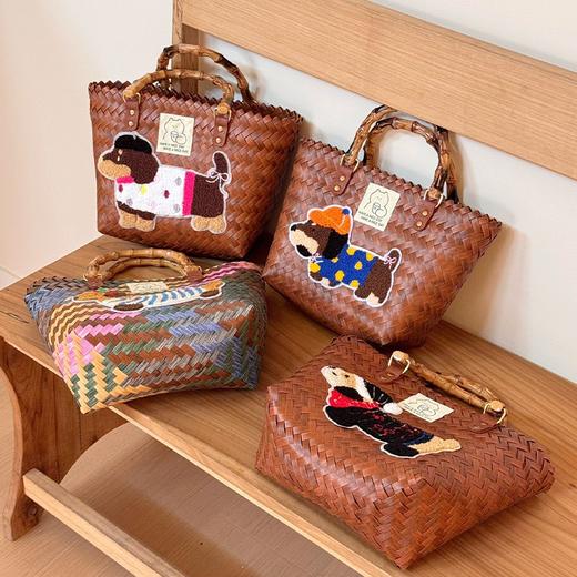 sweet&coco腊肠狗手工编织包 大容量 精致卡通图案 仿真竹节提手 4款可选 商品图8