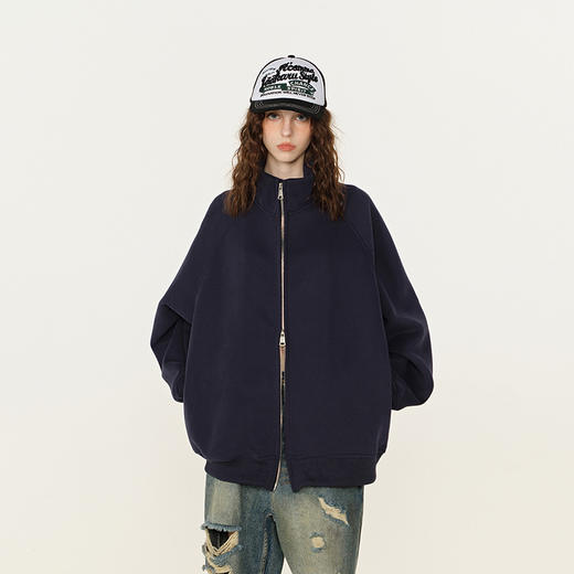 丁摩 春秋季美式复古立领开衫卫衣男女同款百搭上衣休闲拉链潮流外套5ZF-005 商品图1