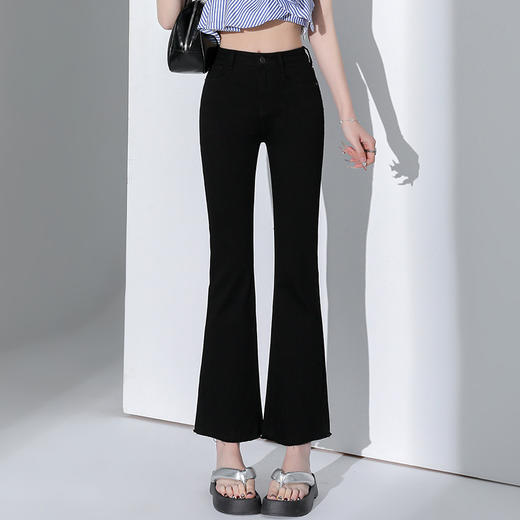 罗蒙四季款女士高腰微喇裤修身显瘦牛仔裤舒适百搭休闲通勤九分裤 商品图2