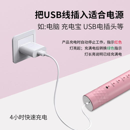 【智能清洁！从齿开始】便携USB可充电电动牙刷成人款声波震动软毛牙刷家用防水5档。ry 商品图1