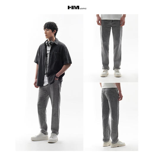 HIM漢崇  复古做旧磨边牛仔裤时尚百搭直筒男士休闲长裤 2026春季 商品图3