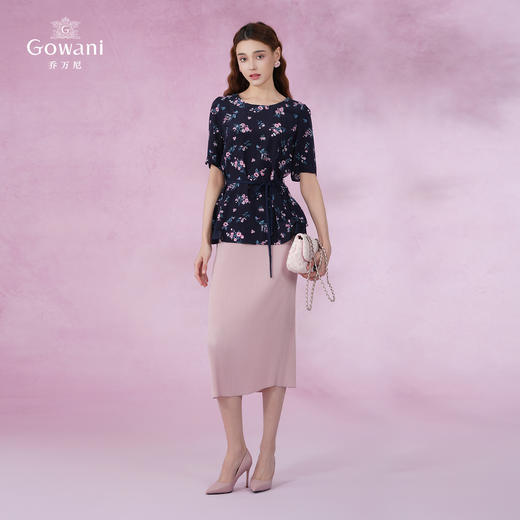 乔万尼夏季新款桑蚕丝真丝上衣小碎花收腰减龄衬衫EI2C840 商品图4