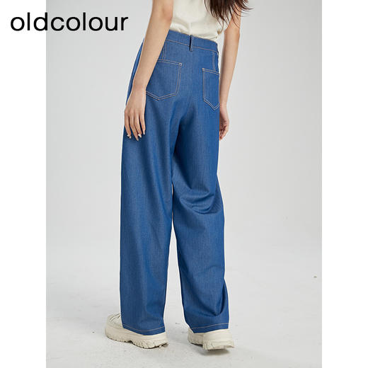 oldcolour夏季新款复古气质蓝色休闲高腰显瘦直筒长裤女Q220708A1 商品图4