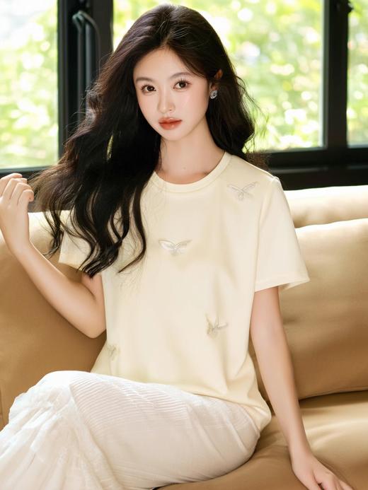 奢姿大码女装2025夏季减龄蝴蝶立体装饰T恤胖妹妹时尚百搭上衣9952193838 商品图1