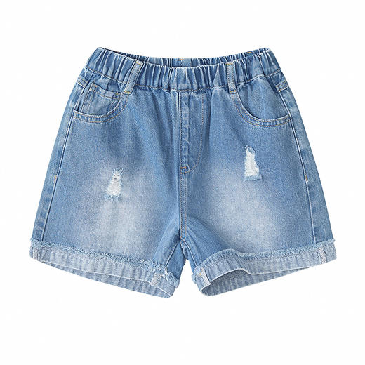 笛莎Deesha 童装女童裤子2025夏新款女童时尚抓须破洞设计牛仔短裤 商品图4