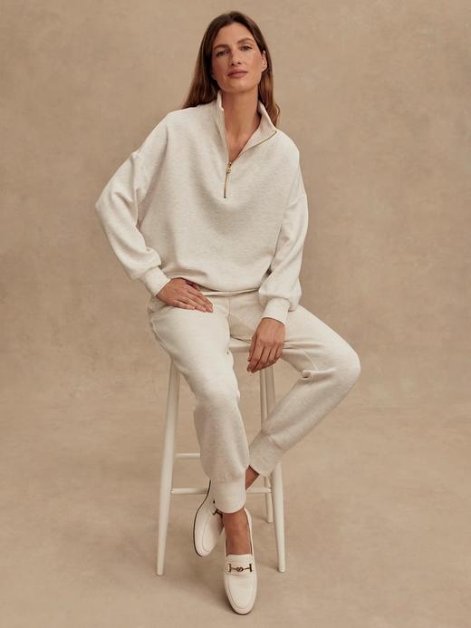 Varley - Hawley Half Zip Sweat - Ivory Marl - 女装 - 半拉链卫衣 - 象牙白灰色 商品图1