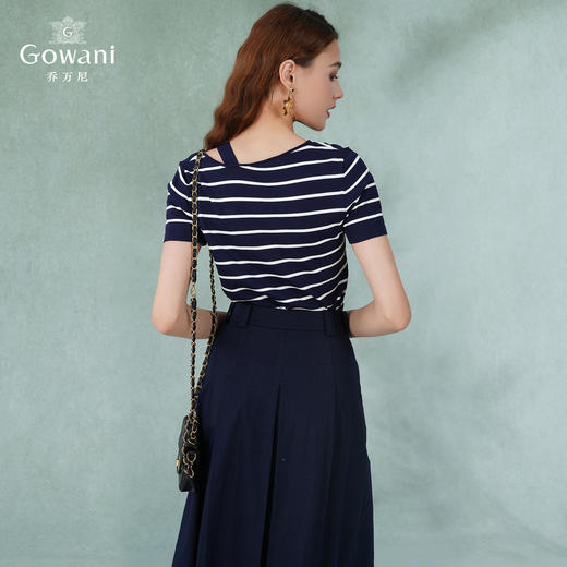 乔万尼薄款小香风设计感早春针织衫条纹宽松夏款短袖上衣EI2M819 商品图4