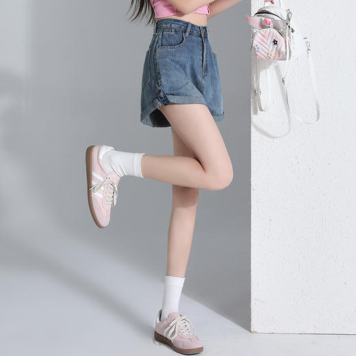 罗蒙夏季女士牛仔短裤高腰显瘦直筒卷边设计时尚休闲通勤短裤女 商品图1