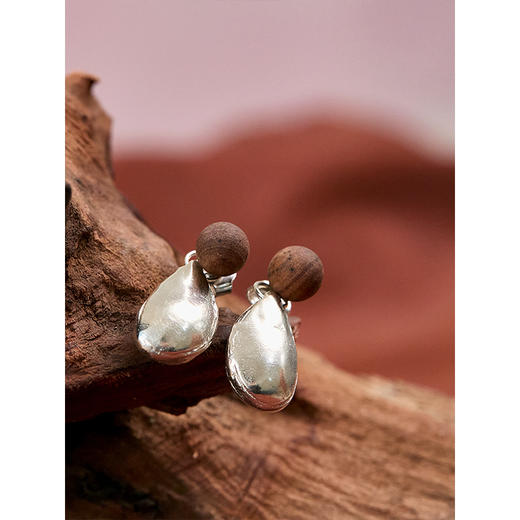 牧衣游 925银檀木珠耳环文艺复古小众气质 素悦【不支持会员折】 商品图3