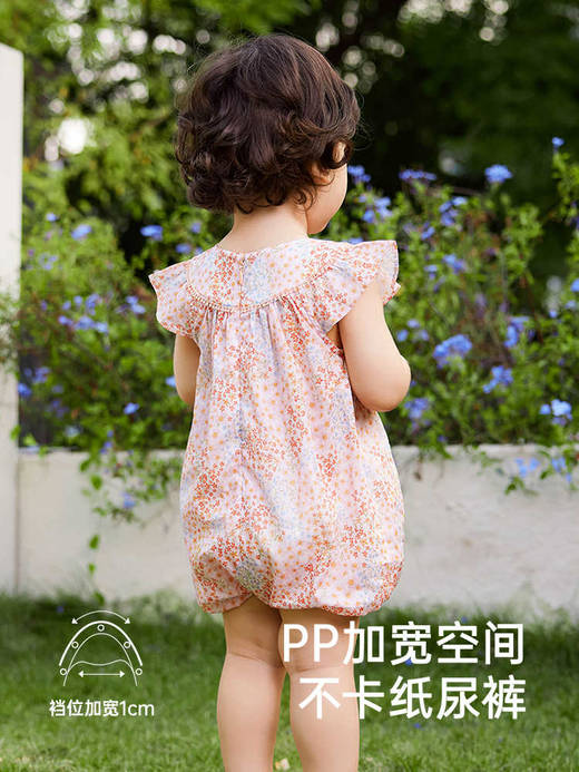 英氏婴儿衣服夏季轻薄纯棉月亮裆爬服女童碎花连体衣YRHBJ2R024A 商品图4