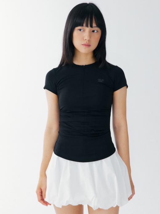 CryingCenter 凉感系列圆领前中开襟隐形拉链两侧褶皱短袖上衣 商品图3