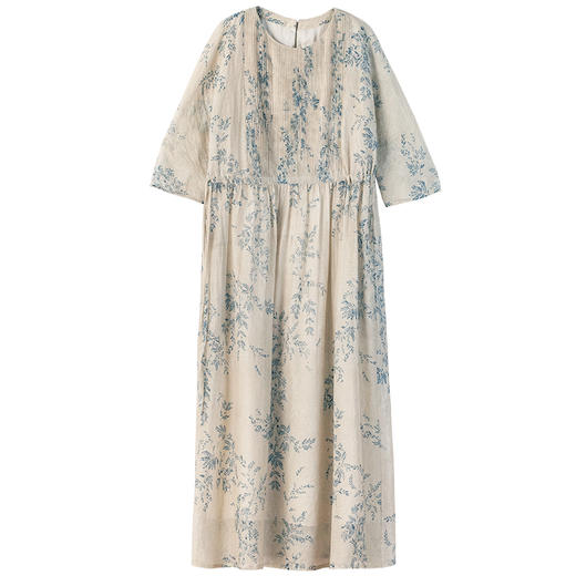 牧衣游原创 印花丝棉连衣裙新品显瘦轻薄浪漫气质文艺长裙 幽篁碧 商品图4