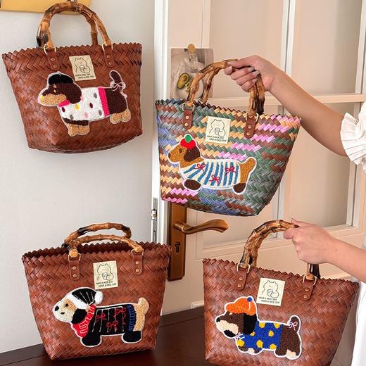 sweet&coco腊肠狗手工编织包 大容量 精致卡通图案 仿真竹节提手 4款可选 商品图7
