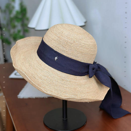 丁摩 【可折叠】超细拉菲草帽夏季手工编织天然植物大檐渔夫帽简约大牌5ZF-2901 商品图1