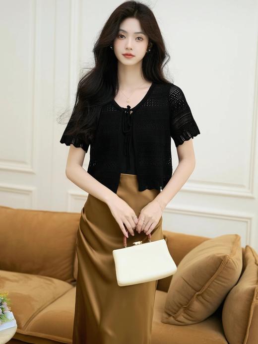 奢姿大码女装2025夏季减龄镂空V领时尚针织衫胖妹妹简约百搭上衣9652693806 商品图4