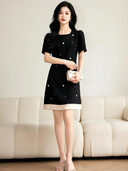 奢姿大码女装2025夏季钉珠减龄花边拼接时尚连衣裙胖妹妹简约裙子9952890413 商品图2