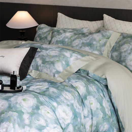 自然醒高端60支玉精莱赛尔天丝四件套轻奢印花拼角床单夏季丝滑清凉透气床上用品套件KY 商品图0