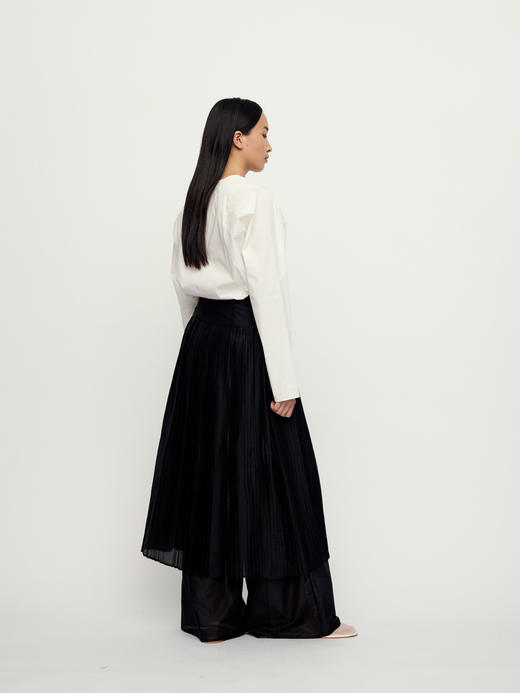 Ruohan 黑色天丝腰封百褶半裙 商品图1