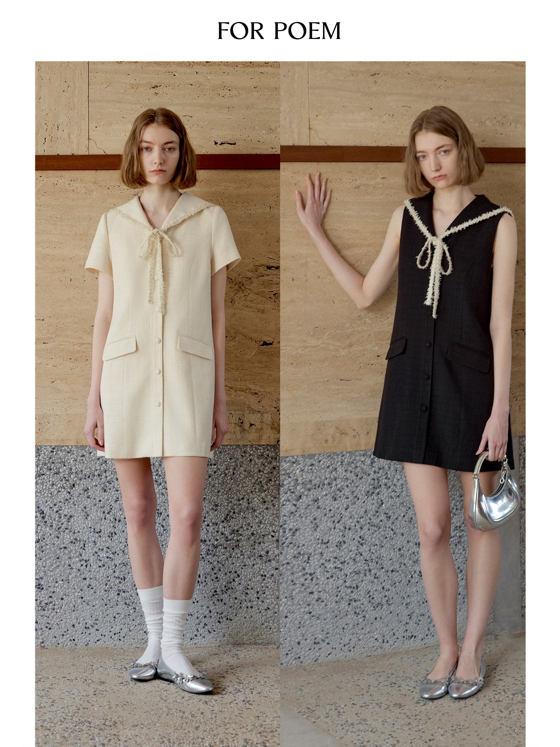 ForPoem 25/SS 原创设计短袖无袖优雅海军领小香风连衣裙