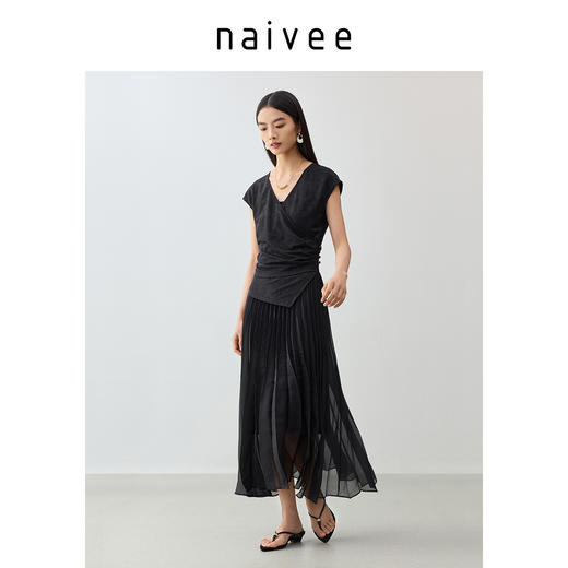 商场同款25夏新款两片式交叠花鸟提花T恤女254244005 商品图3