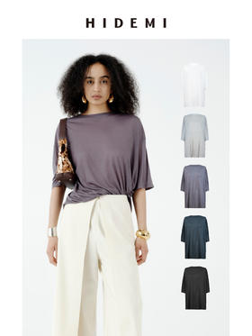 HIDEMI皮肤衣系列新款凉感超薄清透圆领宽松慵懒短袖面膜t恤 骑士蓝/自然白/浅花灰/锡器灰/黑色