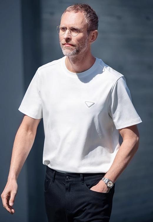 正品出口意大利匹马棉液氨透气简约男士百搭T恤 商品图0