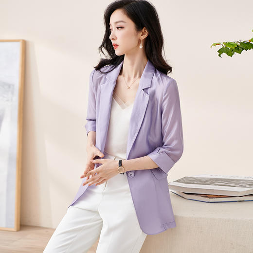夏装轻奢透气莱赛尔 天丝西服 天然微孔透气结构 触感像 “冰丝真丝”  夏天穿不闷汗/不粘身 轻薄空调服外套女1990 商品图2
