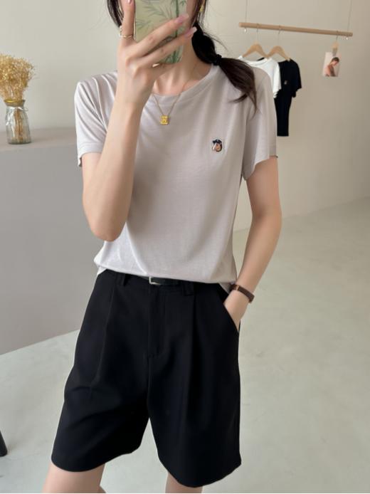 👏桑蚕丝圆领T恤，不要太好穿🌝【NECHEER柏奥玛夏季女士莫代尔桑蚕丝圆领T恤25901👍】 3色可选：黑色 白色 驼色 商品图0