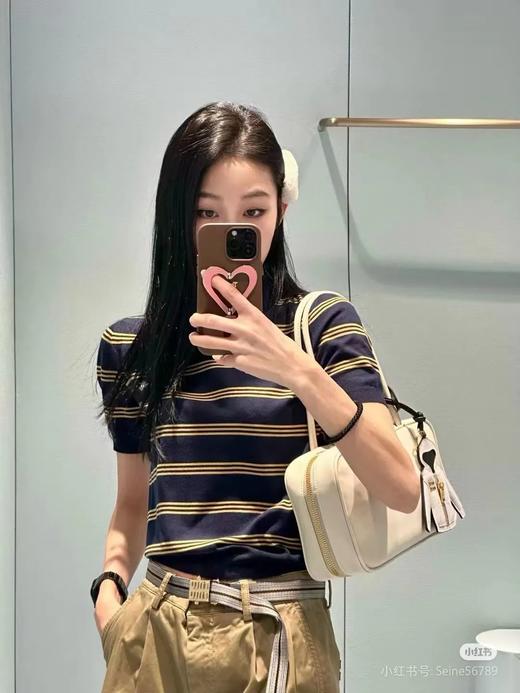 miumi*|缪谬针织撞色条纹复古翻领女士polo衫短袖 商品图1