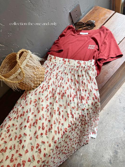 东京女子图鉴 | madmad绣花 巨巨巨显白索罗娜针织tee 砖红色 商品图1