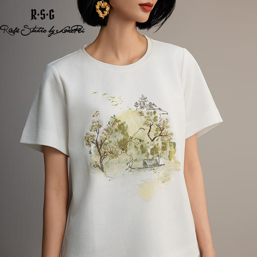 R.S.G精品系列新款夏季宽松圆领正肩半袖T恤刺绣印花上衣 商品图2