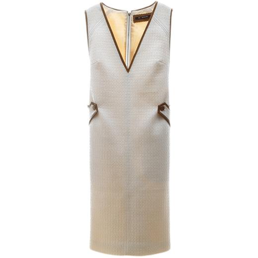 RSG郭培线上成衣品牌原创设计米色粗花呢V领无袖长款连衣裙 商品图4