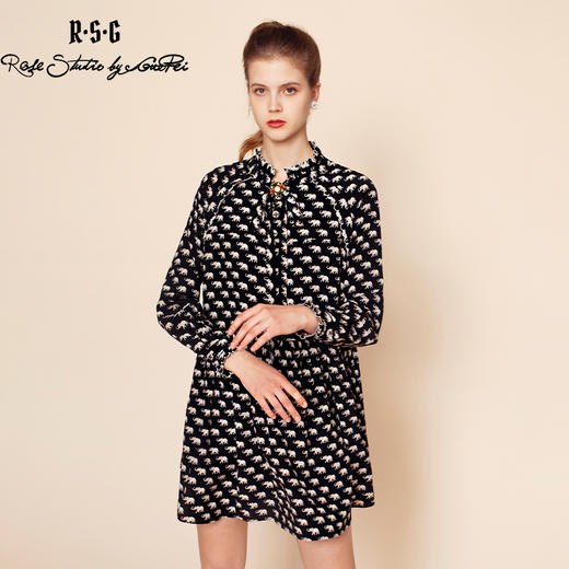 RSG郭培线上成衣品牌原创设计花瓣边小象桑蚕丝女士连衣裙长袖 商品图1