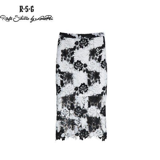 RSG郭培成衣品牌撞色拼接设计感蕾丝花朵优雅半身裙收腰包臀 商品图4