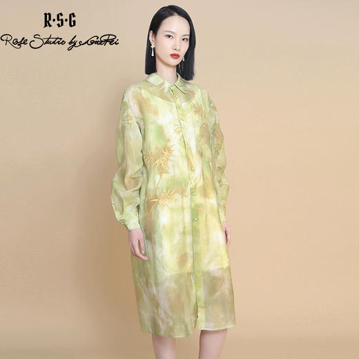 RSG郭培成衣品牌原创中国风金竹刺绣水墨透视感衬衫连衣裙 商品图0