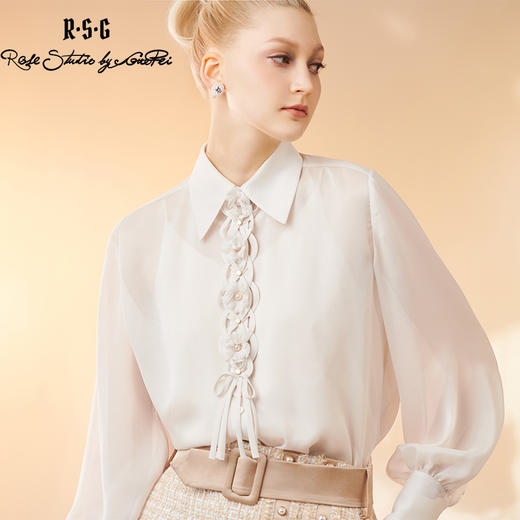 RSG郭培成衣品牌环形精致蝴蝶结珍珠雏菊装饰女士长袖衬衫 商品图1