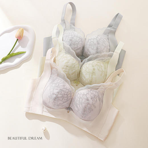 熳洁儿 小胸聚拢文胸蕾丝提拉无胶骨侧收收副乳莫代尔软弹杯25261507 商品图8