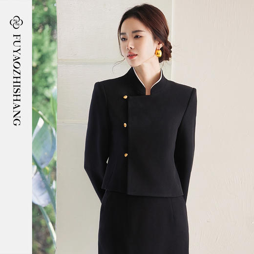 FUYAO扶摇 国风短款西装外套女2025春季新款时尚百搭斜襟西服套装 商品图0