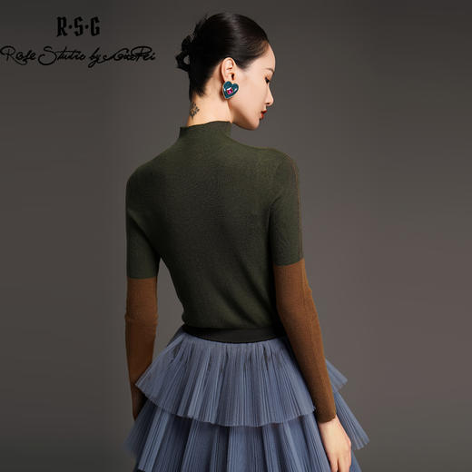 RSG2023郭培线上成衣品牌早秋修身显瘦袖子拼色精纺打底针织毛衣 商品图4