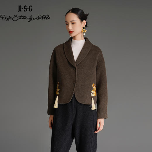 RSG郭培成衣品牌国风鸱吻刺绣设计美拉德秋冬羊绒气质夹克短外套 商品图4