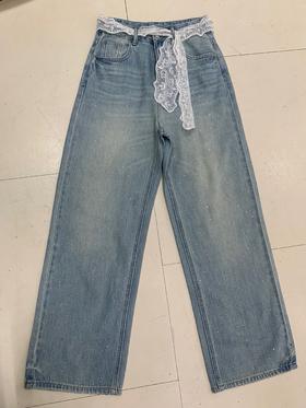 【门店同款】ENJOY夏季蕾丝腰带满钻阔腿裤 162201788