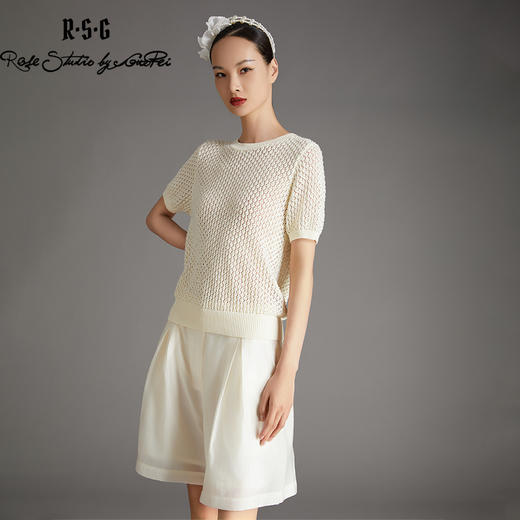 RSG郭培成衣品牌品牌重工钉珠镂空修身短袖针织薄款上衣修身 商品图2