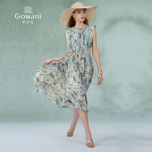 乔万尼新款印花清凉无袖裙中长款收腰连衣裙ET2E320 商品图3