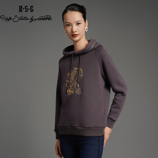 RSG郭培成衣品牌高级感金线刺绣国风花草元素连帽百搭秋冬卫衣 商品图2