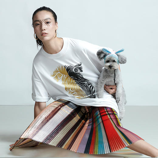 RSG郭培成衣品牌春夏黑金斑马印花情侣休闲纯棉短袖T恤 商品图1