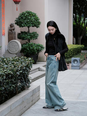 盛唐婧 |水洗蓝百搭直筒牛仔裤-不夹棉[特价品]